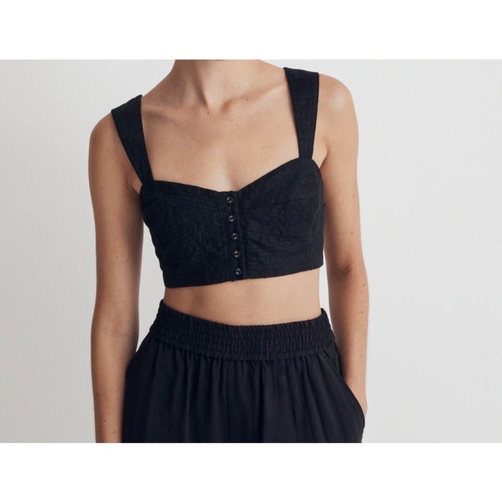 NWT Madewell 100% Linen Sweetheart Bralette Crop Top Black Size 12 Coastal